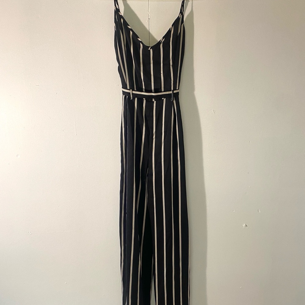 Forever 21 Black and White Striped Jumpsuit